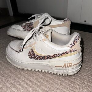 Nike AF1 White and Beige Leopard Print Sneakers